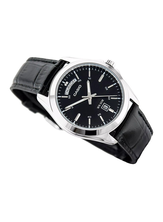 CASIO Men's Leather Analog Quartz Watch MTP-1370L-1AV - 40 mm - Black - Image 2