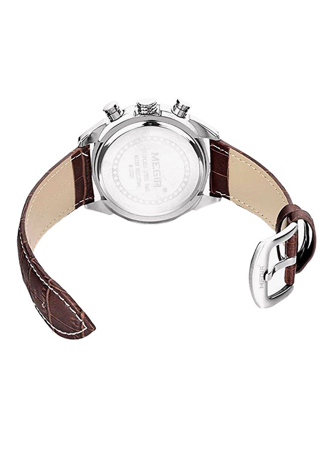 ميجر ساعة يد كرونوغراف بسوار من الجلد مقاومة للماء طراز MEGIR375 - مقاس 36 مم - لون بني للرجال - Image 2