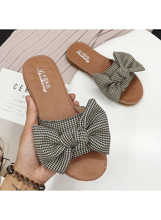 شبشب مفتوح عند الأصابع وبتصميم عقدة فيونكة كاكي - Image 2