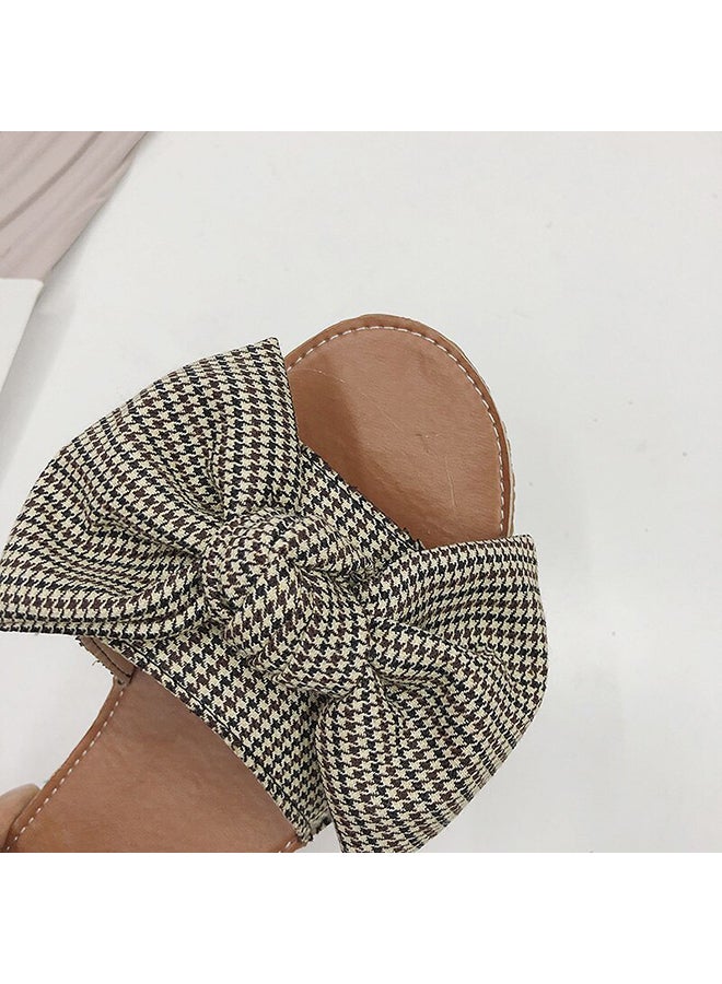 شبشب مفتوح عند الأصابع وبتصميم عقدة فيونكة كاكي - Image 4