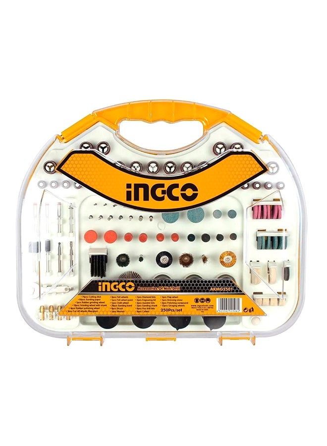 INGCO 250 Piece Ingco Akmg2501 Mini Drill Accessories Multicolour 6.8x27.8cm