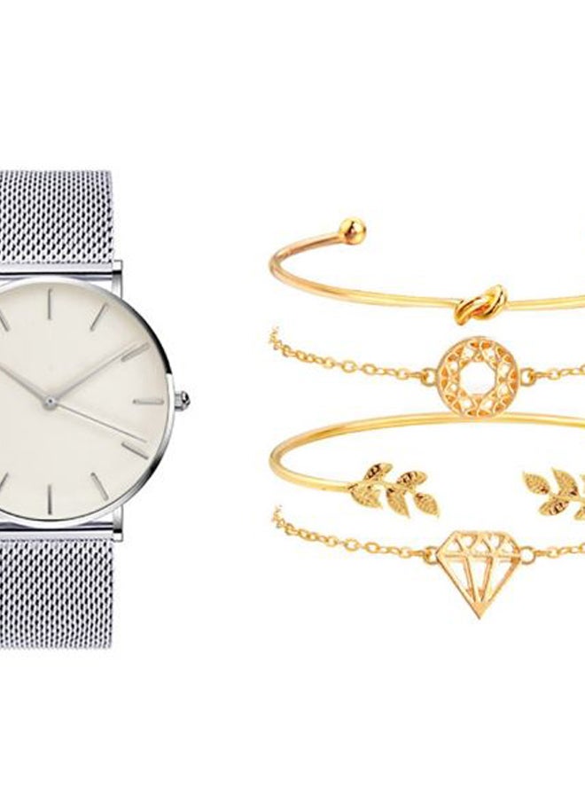Generic - women 5-Piece Stainless Steel Analog Watch With Bracelet Set 8358 - Image 1