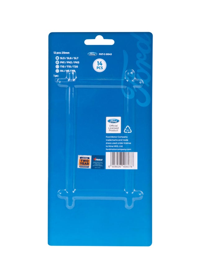 Ford 14-In-1 Heavy Duty Crv Ratchet Screwdriver Set Withsoft Grip Handle Blue/Clear/Silver 2x38mm - Image 2