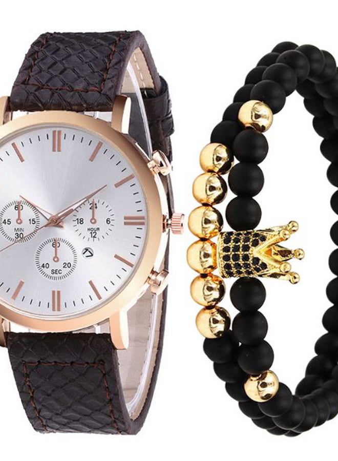 Generic - men 3-Piece Round Shape Analog Watch With Bracelet Set 2822 - Image 1