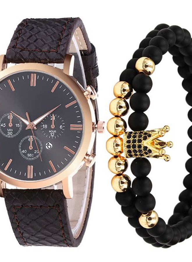 Generic - men 3-Piece Round Shape Analog Watch With Bracelet Set 2821 - Image 1