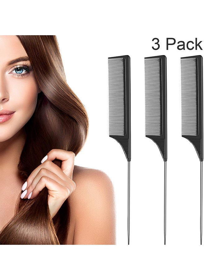 Leinuosen - 3-Piece Stainless Steel Tail Comb Black 0.393700787X7.480314953X3.93700787inch - Image 1