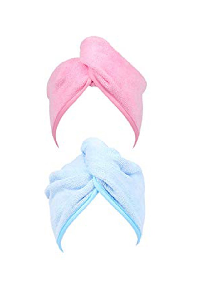 YoulerTex - 2-Piece Microfiber Hair Towel Wrap Blue/Pink 10x26inch - Image 1