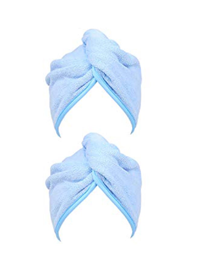 YoulerTex 2-Piece Microfiber Hair Towel Wrap Blue 10x26inch - Image 1