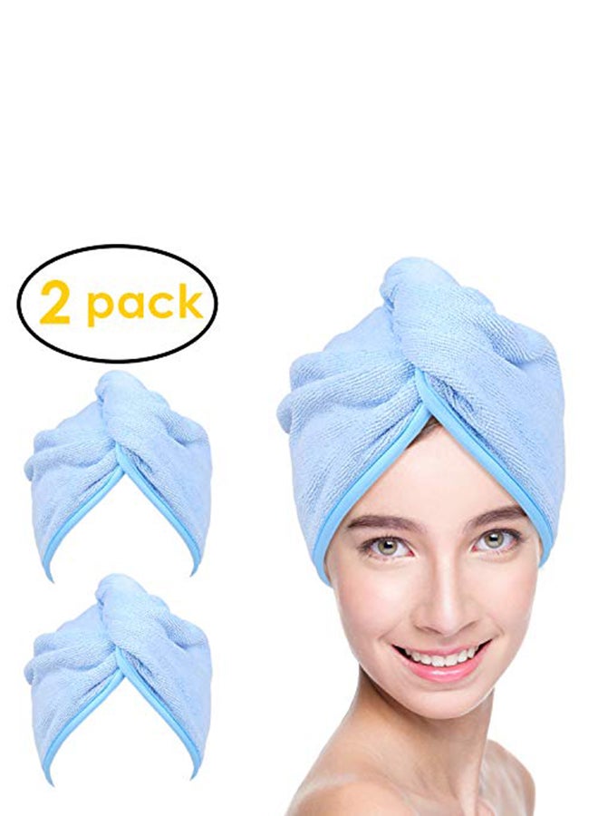 YoulerTex 2-Piece Microfiber Hair Towel Wrap Blue 10x26inch - Image 2