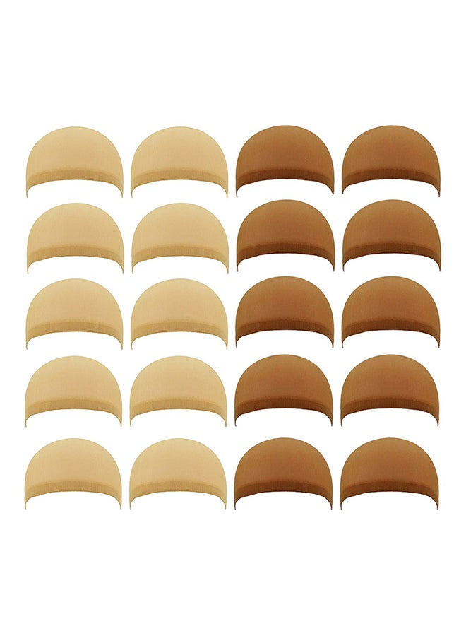 PAFOWO 20-Piece Nylon Stretchy Material Wig Caps Beige/Light Brown - Image 1
