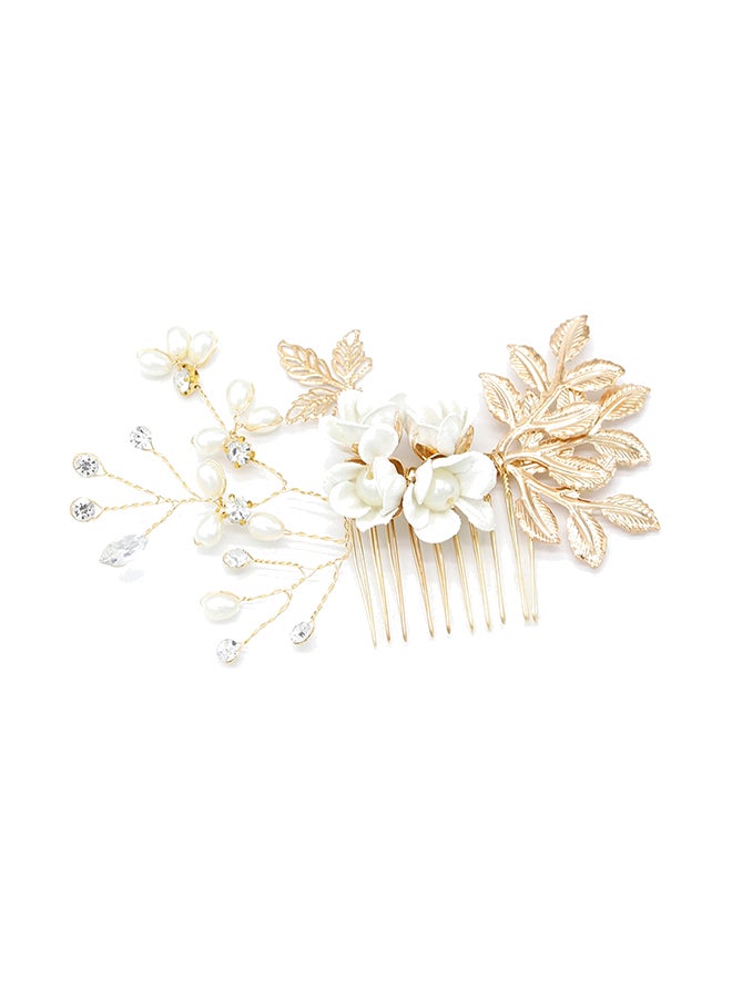 Flower Design Hair Clip White/Gold