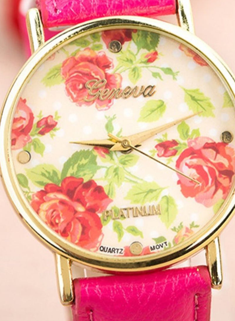 Geneva women Leather Pointer Pattern Printing Analog Watch 3810 - Image 2