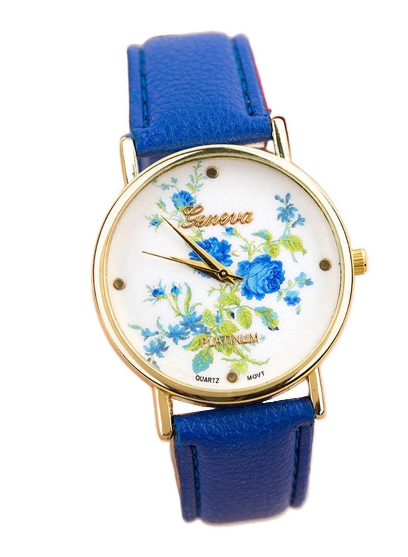 جنيفا ساعة يد بعقارب وسوار من الجلد بتصميم مؤشر وطبعة طراز 3811 women - Image 1