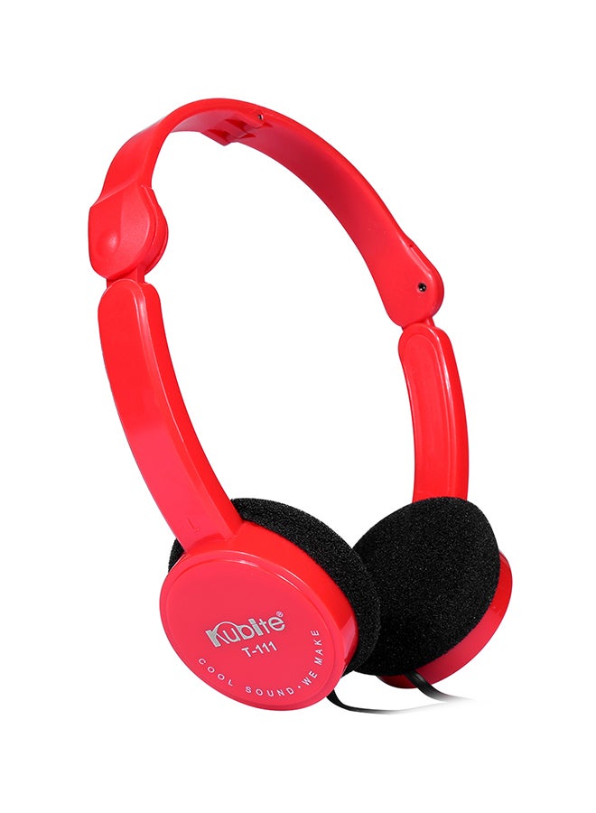 Kubite T-111 Wired Over-Ear Foldable Headphones With Mic Red - Image 1