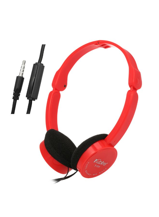 Kubite T-111 Wired Over-Ear Foldable Headphones With Mic Red - Image 3