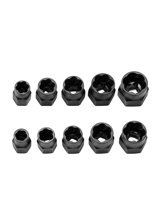 10-Piece Damaged Bolt Remover Nut Set Black 10.00x5.00x10.00cm - Image 1