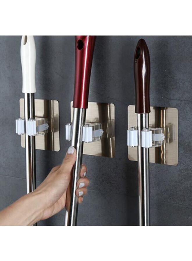 Practical Wall Mounted Mop Organizer Holder White/Brown  - Image 2