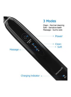 Mornwell Sonic Electric Whitening Toothbrush With Replacement Heads Black  - Image 3