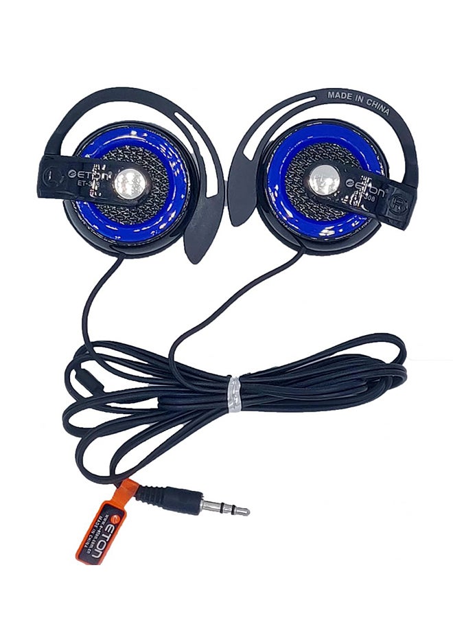 Stereo Wired On-Ear Headset With Double Retractable Cord And Plug Clip Blue 