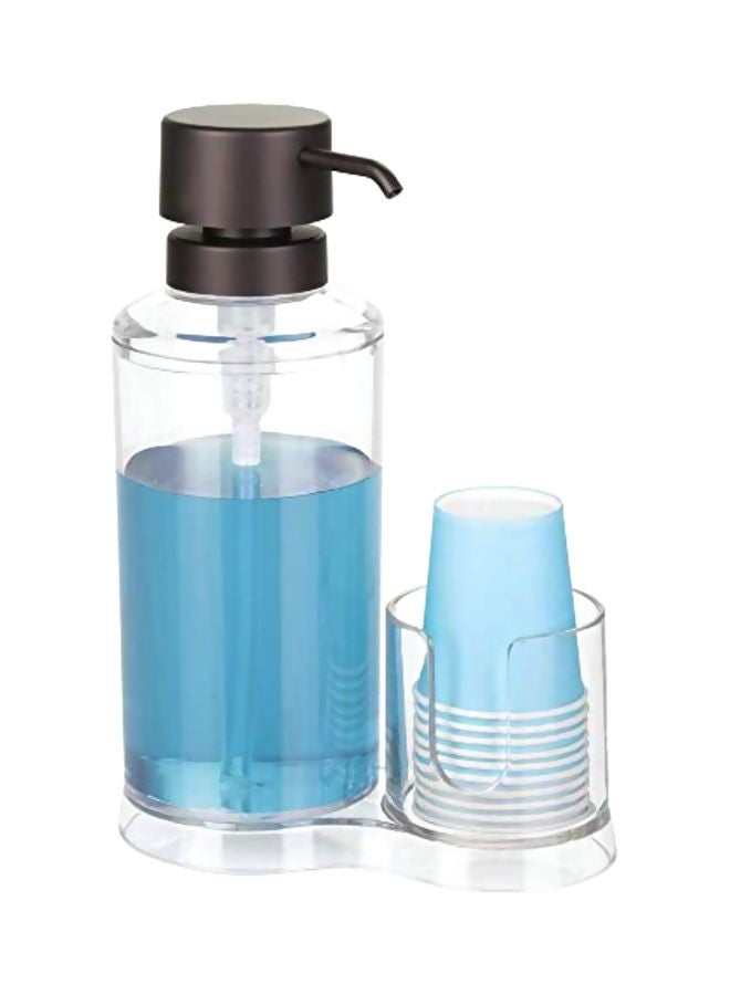 Plastic Mouthwash Pump Caddy With Cup Holder Clear/Black 3.4x6.3x9.1inch - v1571928138/N31462711A_1