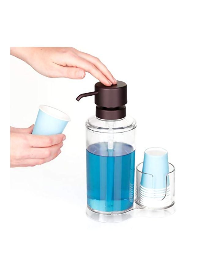 Plastic Mouthwash Pump Caddy With Cup Holder Clear/Black 3.4x6.3x9.1inch - v1571928138/N31462711A_3