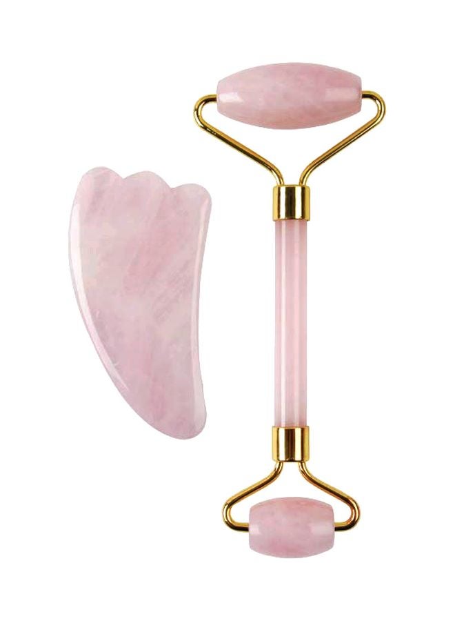 Get It 2-In-1 Jade Rolling Massage Tools With Quartz Roller And Gua Sha Pink/Gold - Image 1