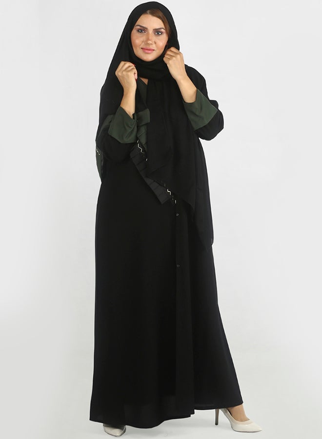 Hawaa Solid Design Long Sleeves Abaya Black - Image 1