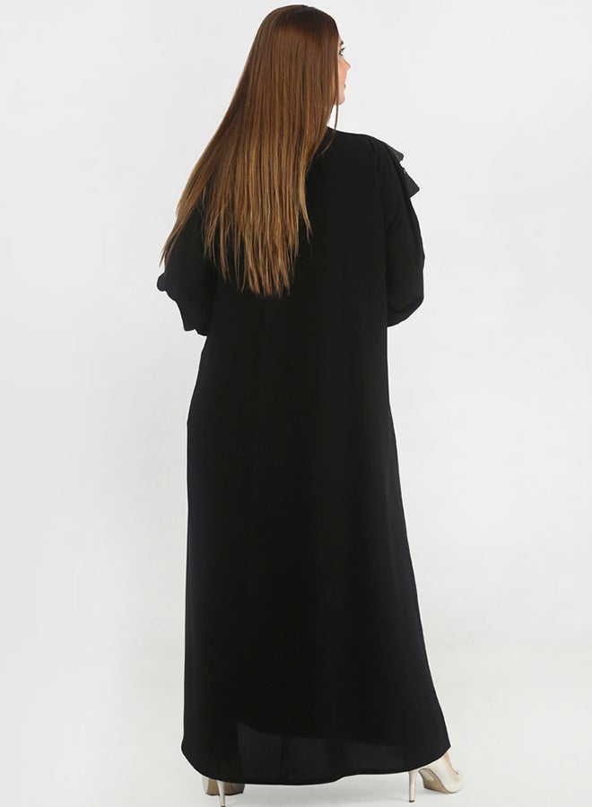 Hawaa Solid Design Long Sleeves Abaya Black - Image 2