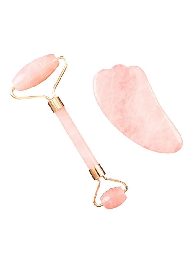 JYsun Anti Aging Jade Roller Massage Set Pink/Gold - Image 1