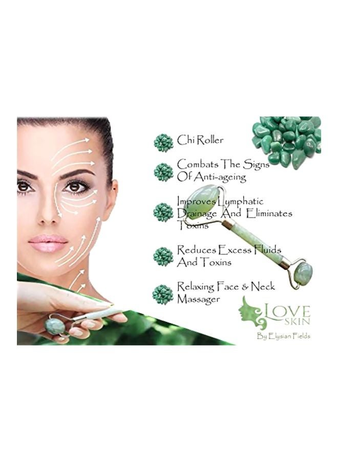 Love Skin - Anti Aging Jade Roller Facial Massage Green/Gold - Image 1