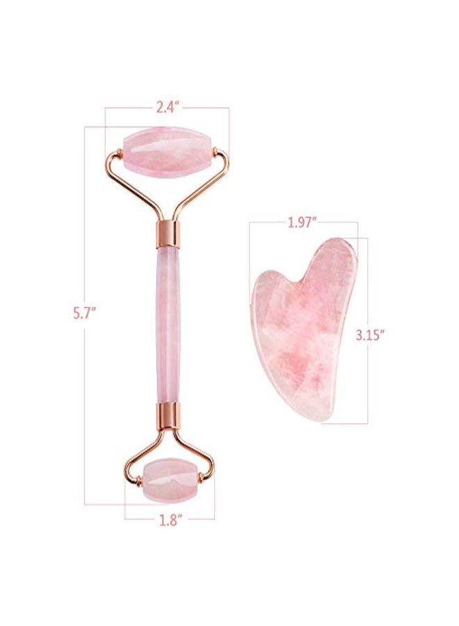 Fullive - Rose Quartz Face Jade Roller Set Pink - Image 1