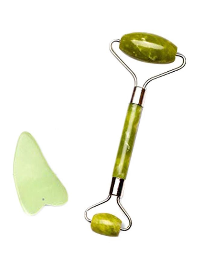 آي فايف سكين كير مجموعة أداة تدليك دوارة من حجر اليشم مع الصخر أخضر/فضي