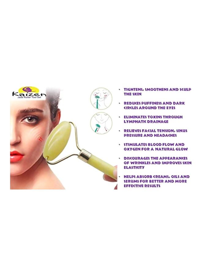 Kaizen Anti-Aging Jade Roller With Gua Sha Board Green/Gold - Image 2