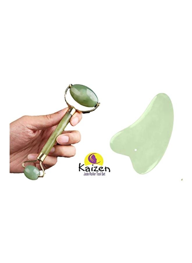 Kaizen Anti-Aging Jade Roller With Gua Sha Board Green/Gold - Image 3
