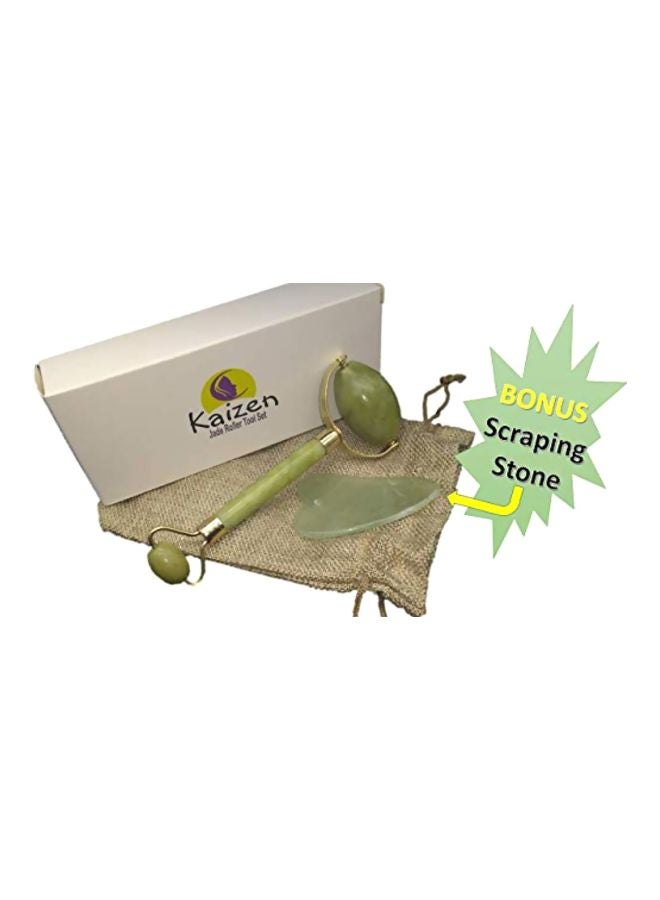 Kaizen Anti-Aging Jade Roller With Gua Sha Board Green/Gold - Image 5
