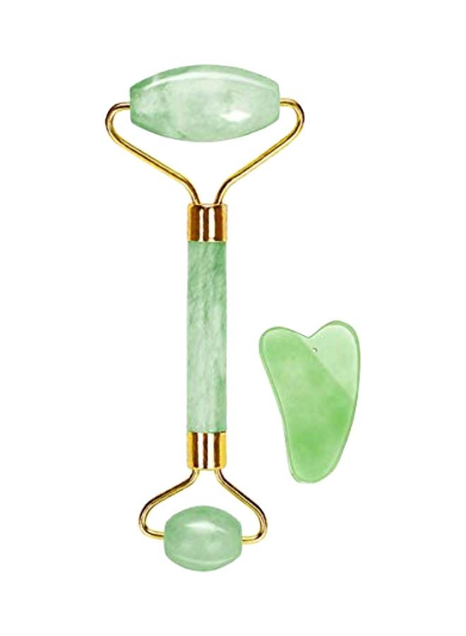 Oliver Anti Aging Jade Face Roller With Gua Sha Green/Gold  - Image 1