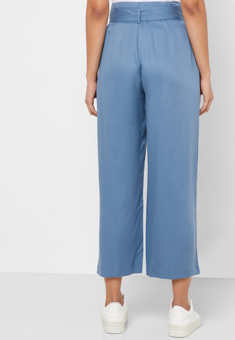 Native Youth - Tencel Belted Wide Leg Pants Blue - Image 1