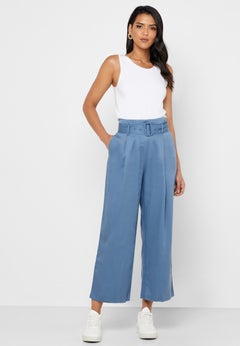 Tencel Belted Wide Leg Pants Blue