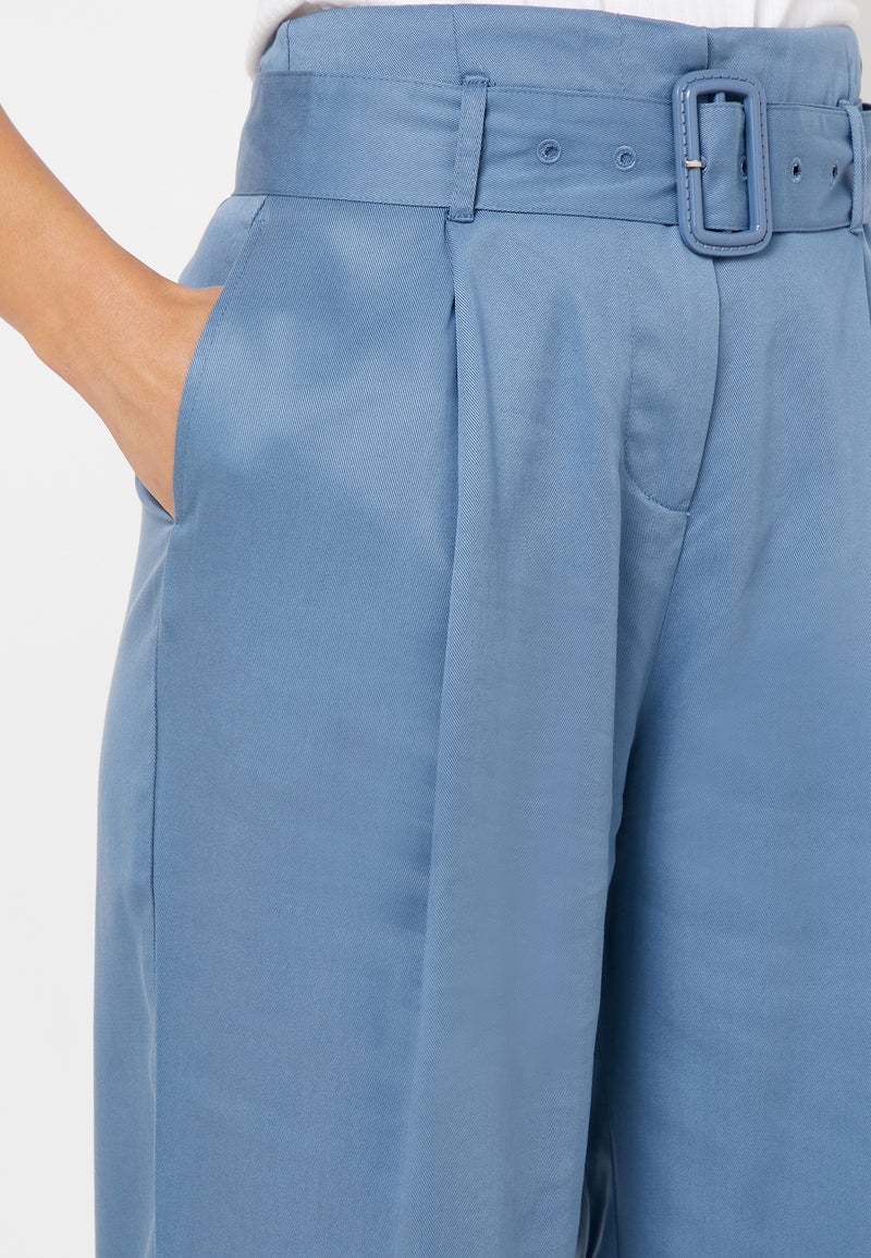 Native Youth - Tencel Belted Wide Leg Pants Blue - Image 1
