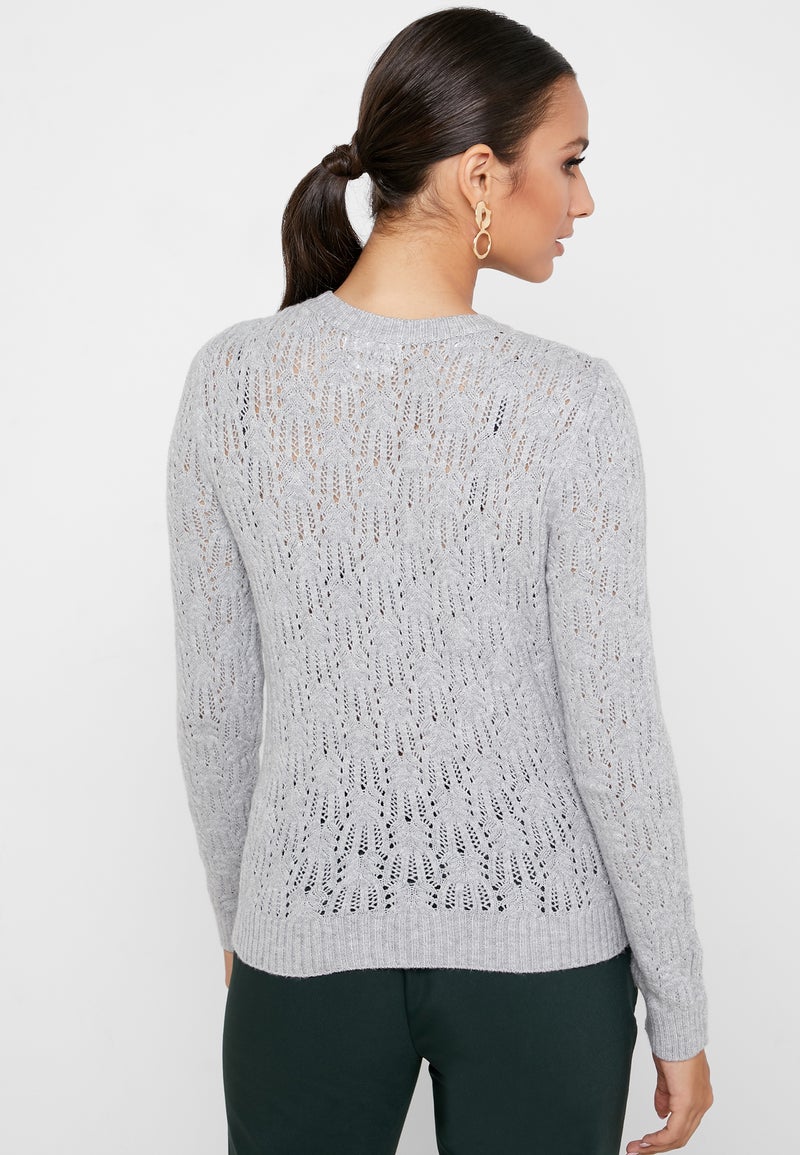 ريزرفد سترة بفتحة رقبة مستديرة ونقشة مخرمة رمادي - Image 2