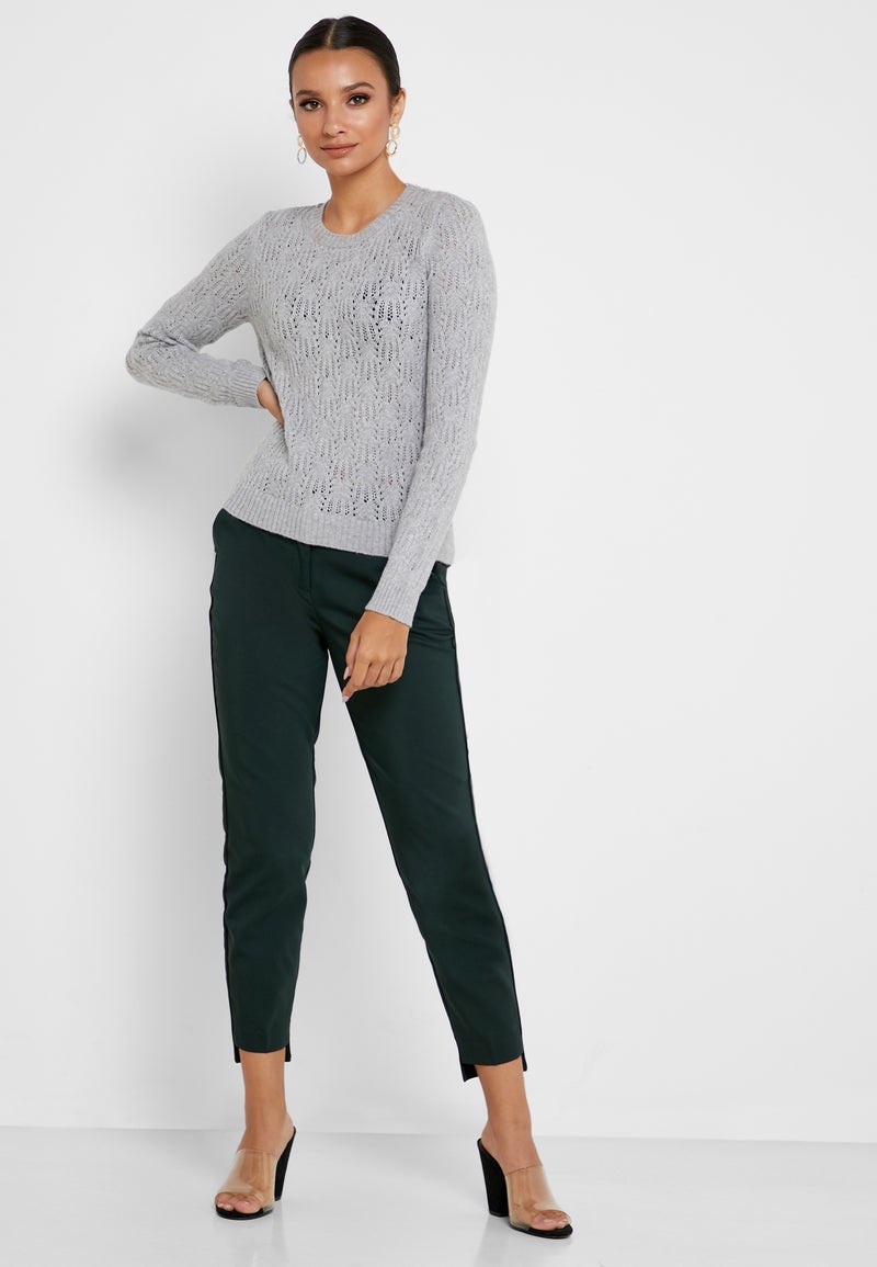 ريزرفد سترة بفتحة رقبة مستديرة ونقشة مخرمة رمادي - Image 4