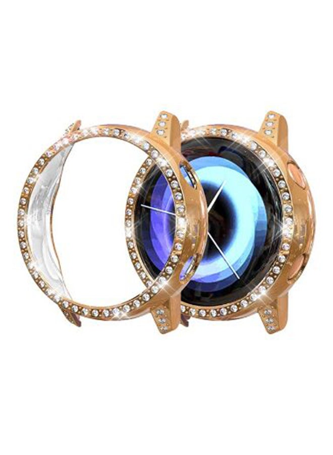 كوفيركينج غطاء حماية بتصميم عصري ومرصع بالألماس ومصنوع من البولي يوريثان الحراري ومتوافق مع ساعة سامسونج جالاكسي Sm-R500 ذهبي وردي