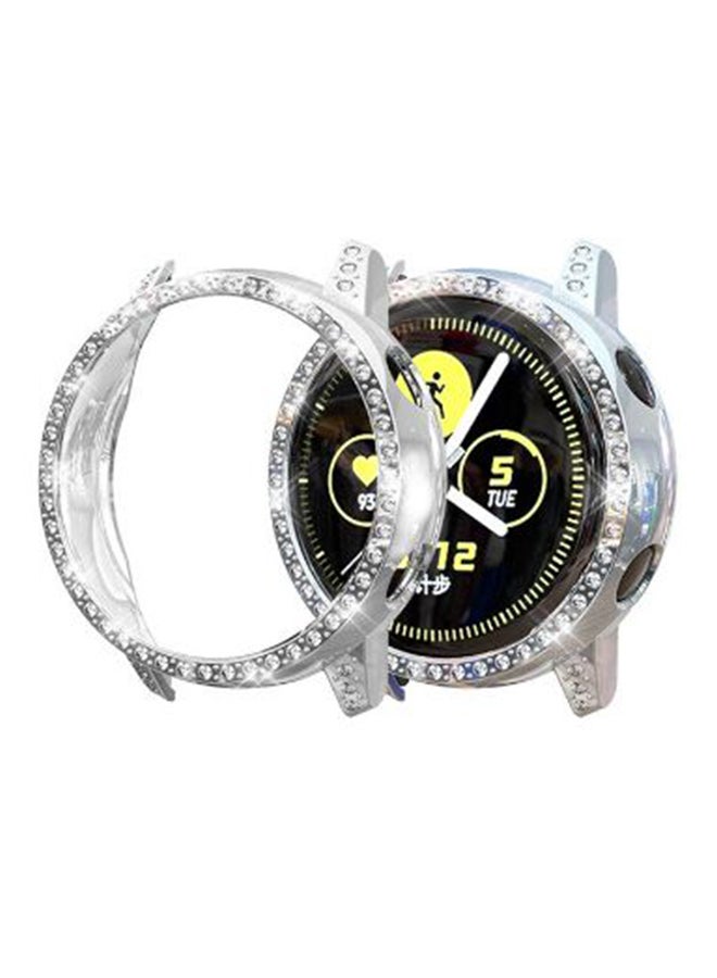 كوفيركينج غطاء حماية بتصميم عصري ومرصع بالألماس ومصنوع من البولي يوريثان الحراري ومتوافق مع ساعة سامسونج جالاكسي Sm-R500 فضي