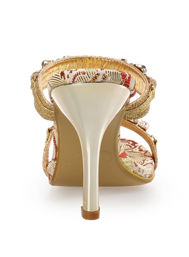 Generic - Rhinestone Ornament Sandals Gold - Image 1