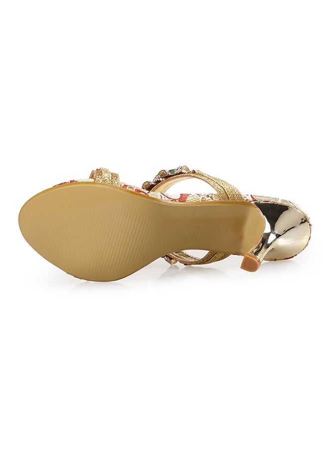 Generic - Rhinestone Ornament Sandals Gold - Image 1