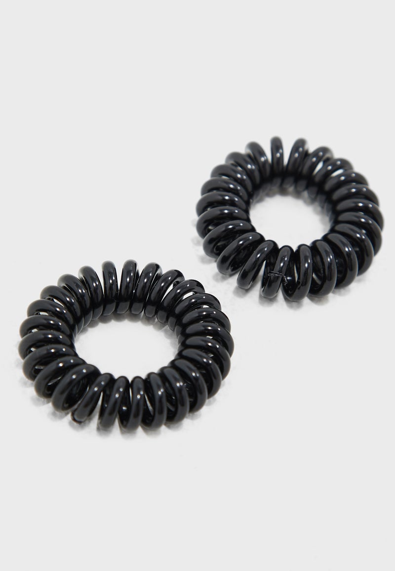 ONLY 2-Piece Ella Spiral Elastic Hair Ties Black - Image 3