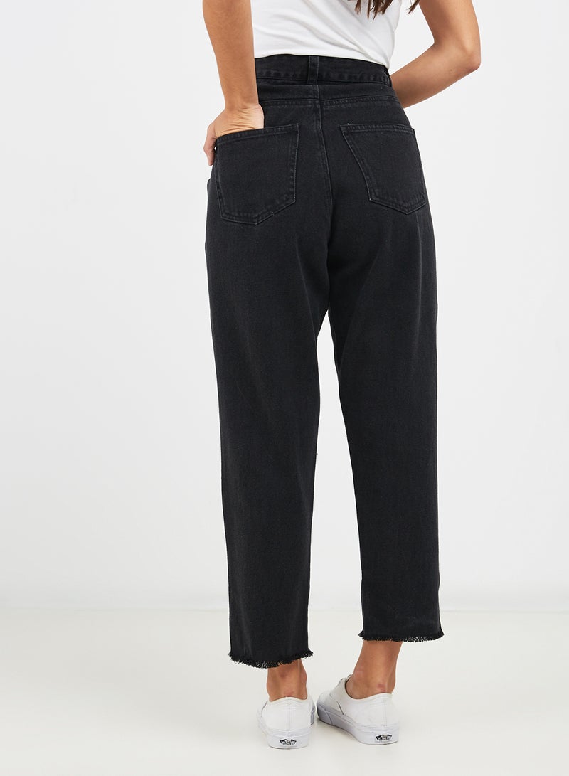 LOST INK Mom With Leopard Embellishment Jeans Washed Black  - Image 2