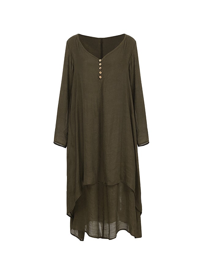 فستان طويل سادة بتصميم بوهيمي بأكمام طويلة بلون القهوة - Image 1