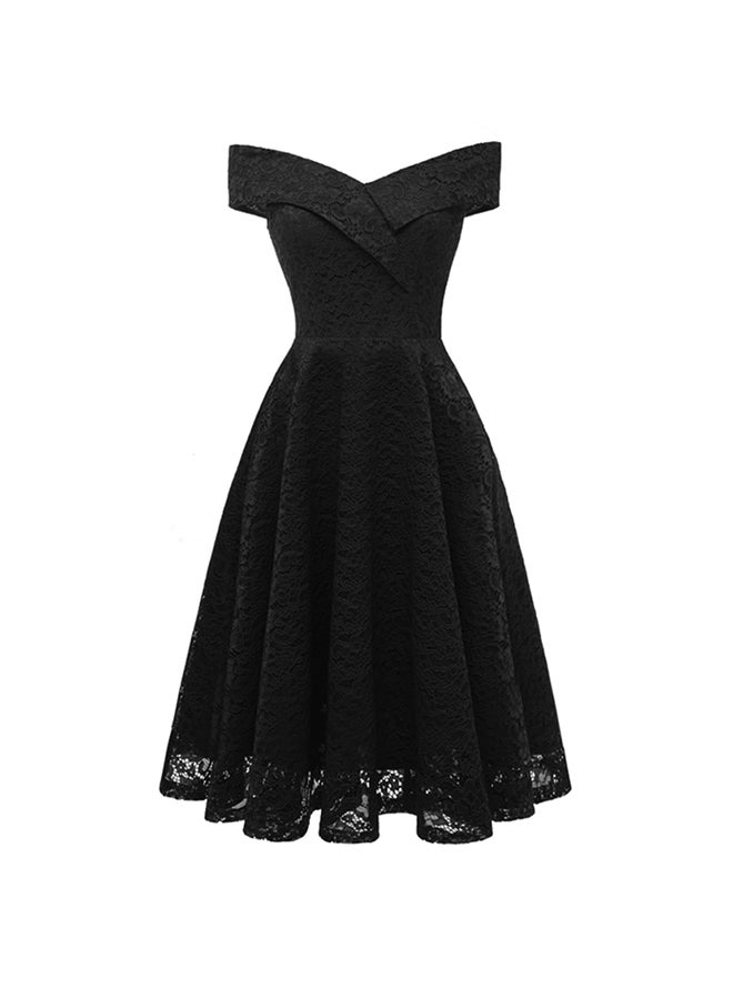 Embroidered Vintage Lace Mini  Dress Black  - Image 1