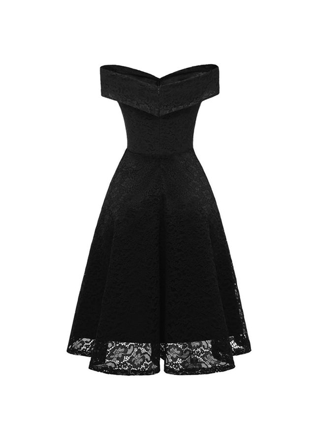 Embroidered Vintage Lace Mini  Dress Black  - Image 2